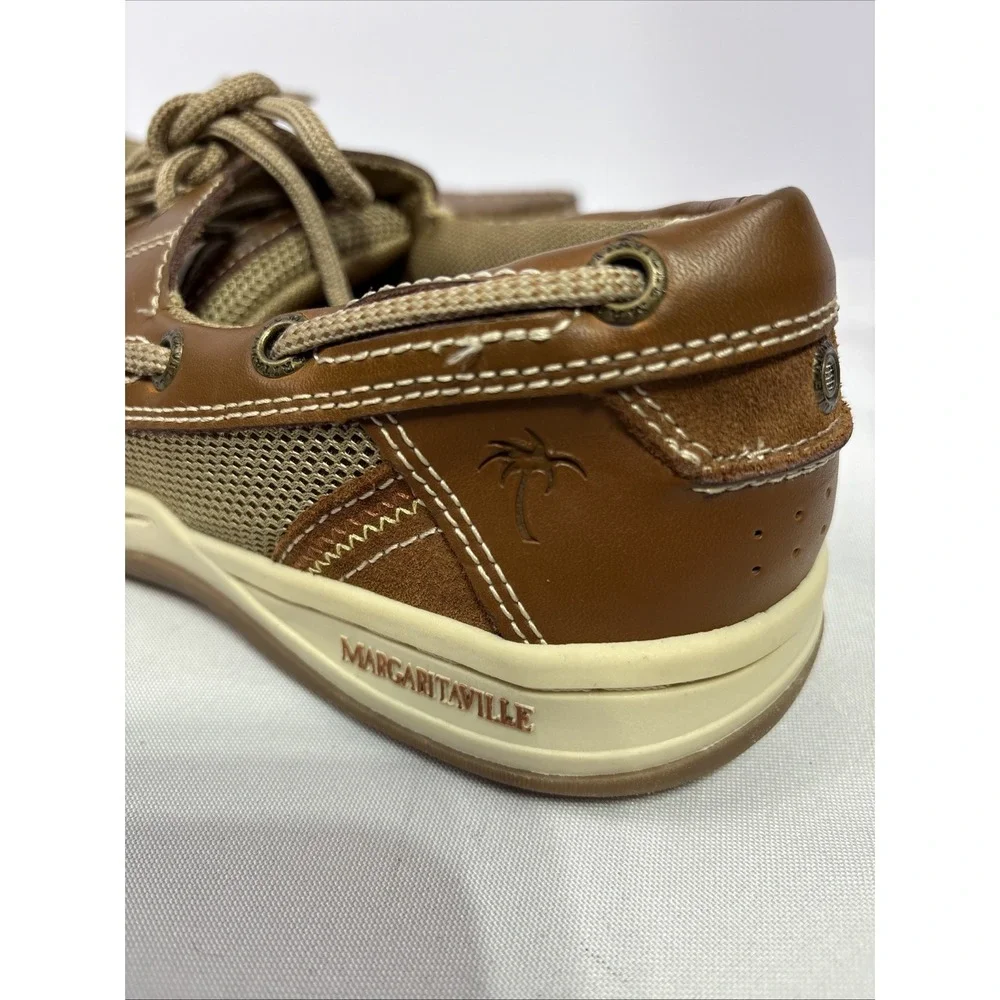 Margaritaville Anchor Men's 9.5 Brown Leather Boat Shoes Casual Nautical Loafers